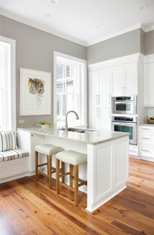 χρώμα τοίχου γκρι κουζίνα χρώμα τοίχου ανοιχτό γκρι ντουλάπια κουζίνας λευκό