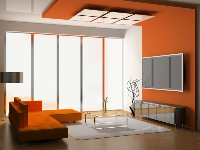 ιδέες για χρώμα τοίχου σαλόνι πορτοκαλί τοίχοι πορτοκαλί καναπές