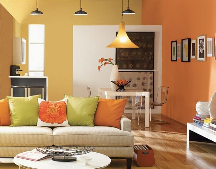 ιδέες για χρώμα τοίχου σαλόνι χρωματισμένους τοίχους πορτοκαλί
