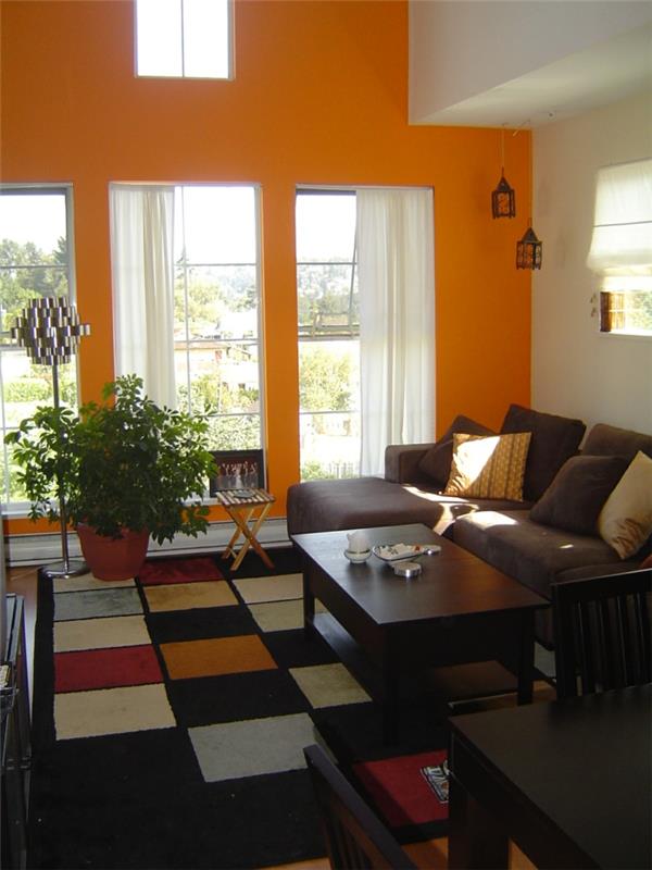ιδέες βαφής τοίχου σαλόνι σχεδιασμός πορτοκαλί τοίχοι φυτό