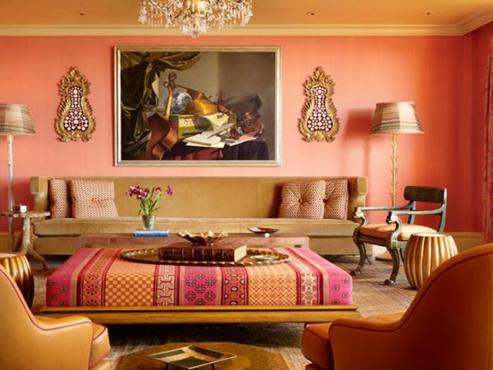 ιδέες για χρώμα τοίχου σαλόνι μαροκινό στυλ πορτοκαλί τοίχοι