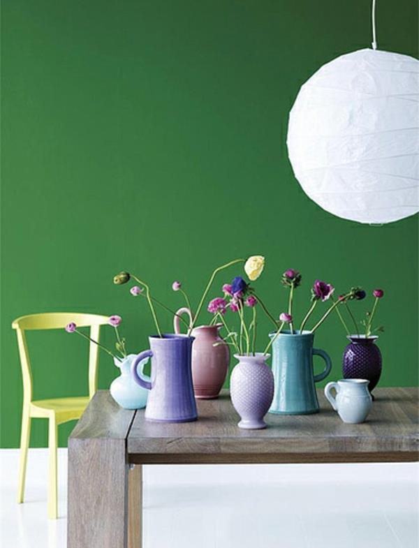 χρώμα τοίχου πράσινο χρώμα ιδέες σχεδιασμός τοίχου διακοσμητικά αντικείμενα βάζα