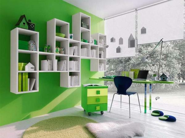 χρώμα τοίχου πράσινο χρώμα ιδέες σχεδιασμός τοίχων ράφια αρθρωτά