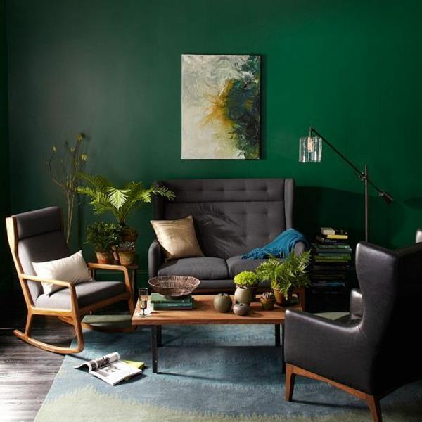 πράσινο χρώμα ιδέες σχεδιασμός τοίχου πολυθρόνα καναπές