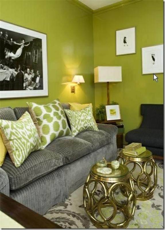 χρώμα τοίχου επιτραπέζιο φωτιστικό πράσινο χρώμα ιδέες ταπετσαρία καναπέ σχεδιασμού τοίχου