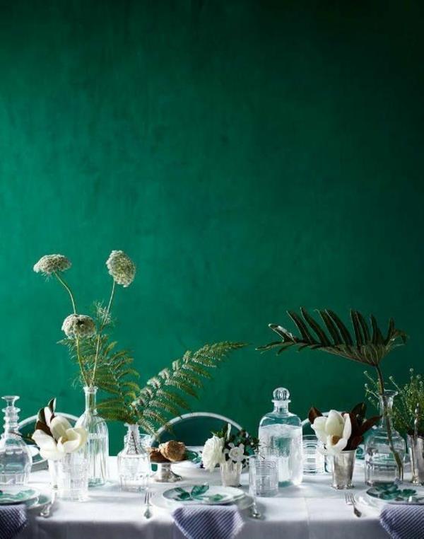 χρώμα τοίχου κορεσμένο πράσινο χρώμα ιδέες σχεδιασμός τοίχου τραπέζι τρώνε