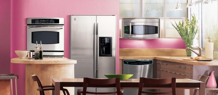 χρώμα τοίχου κουζίνα ροζ μικρή κουζίνα διακόσμηση τραπεζαρίας