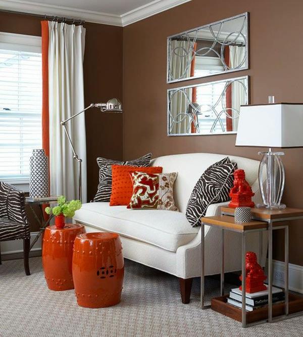 χρώμα τοίχου μοκά καφέ χρώμα πορτοκαλί σχεδιασμός τοίχου καθρέφτη