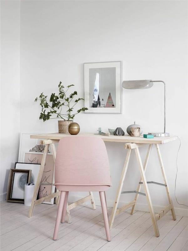 χρώμα τοίχου ροζ γραφείο ξύλινο γραφείο σκανδιναβική διαβίωση