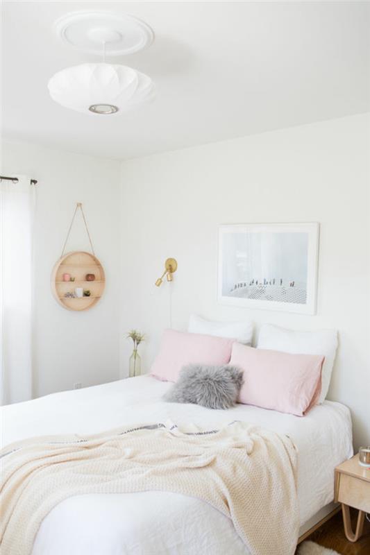 χρώμα τοίχου ροζ λευκοί τοίχοι υπνοδωμάτιο διπλά κλινοσκεπάσματα