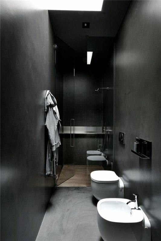 χρώμα τοίχου μαύρο μικρό μπάνιο ιδέες ντους