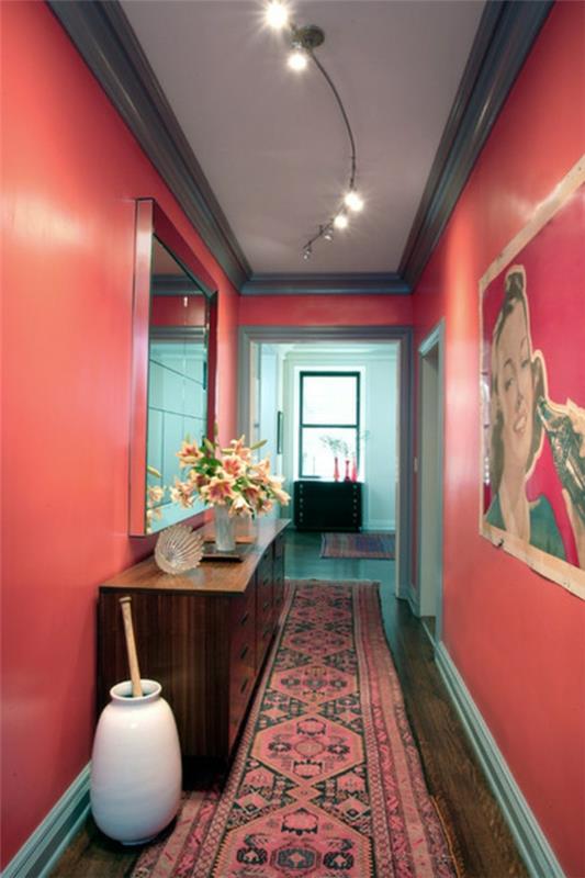 χρώμα τοίχου τιρκουάζ διάδρομο κοραλλί χρώμα