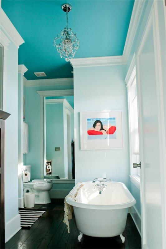 χρώμα τοίχου λευκό μοντέρνο μπάνιο χρώμα οροφής μπλε