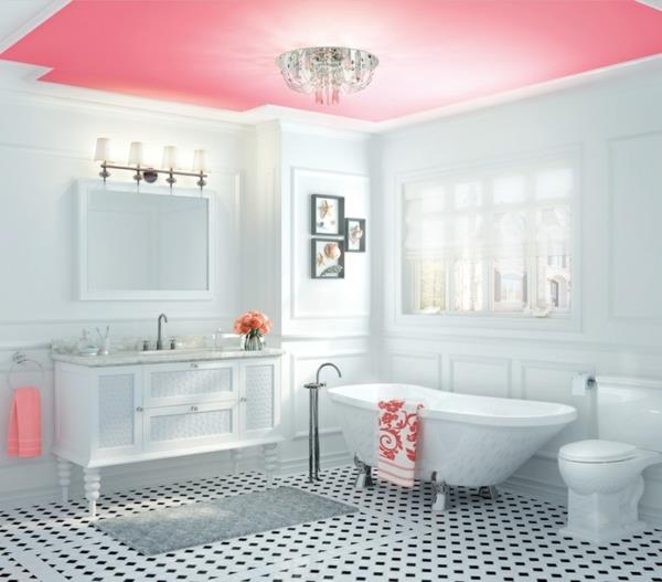 χρώμα τοίχου λευκό μοντέρνο χρώμα οροφής μπάνιου ροζ ροζ