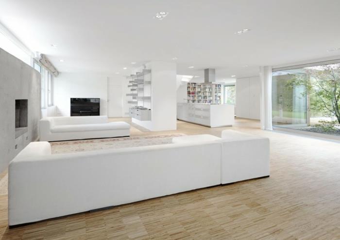χρώμα τοίχου λευκές ιδέες καθιστικού σαλόνι ευρύχωρο ενιαίο σχέδιο