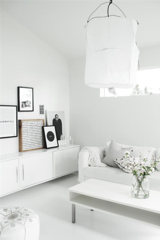 χρώμα τοίχου λευκό σαλόνι ιδέες φυτά παράθυρο