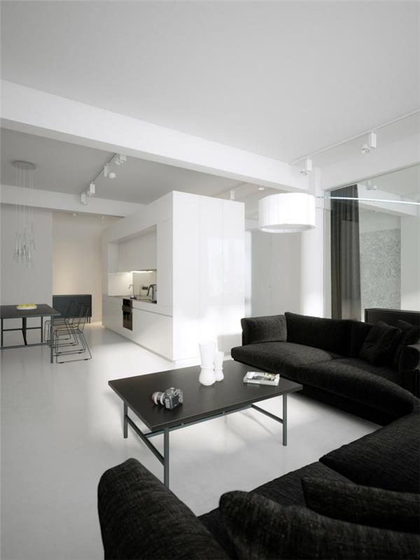 χρώμα τοίχου λευκό σαλόνι ιδέες μαύρος καναπές