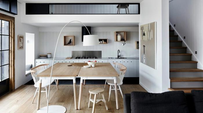 χρώμα τοίχου λευκό τοίχο σχέδιο ξύλινη επένδυση κουζίνα πίσω τοίχος τραπεζαρία καρέκλες επίπλωση κουζίνας