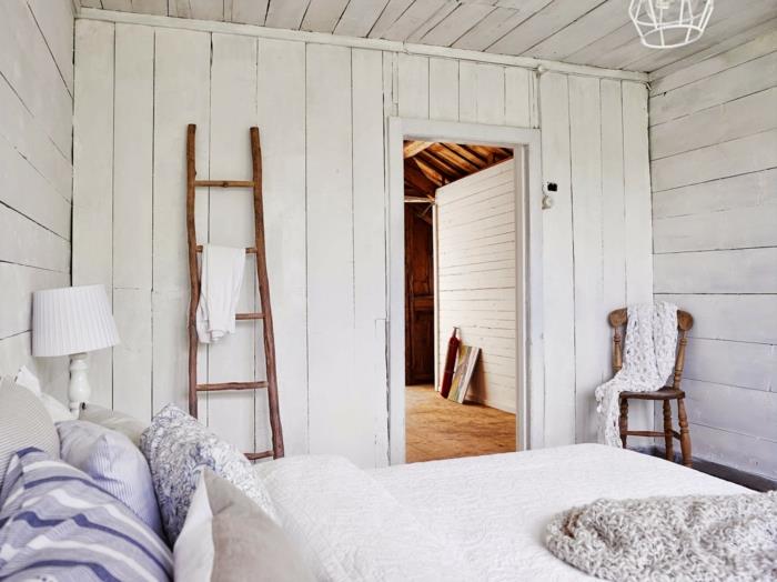 χρώμα τοίχου λευκή διακόσμηση τοίχου διακόσμηση τοίχου ξύλινη επένδυση ξύλινη σκάλα κρεβατοκάμαρα κρεβατοκάμαρα
