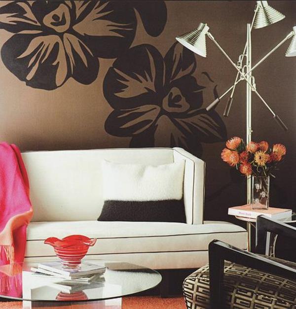 χρώματα τοίχου καφέ αποχρώσεις λουλούδι μοτίβο αυτοκόλλητο τοίχου