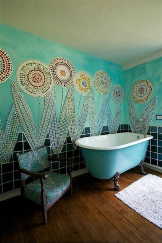ιδέες χρωμάτων τοίχου κυανό μωσαϊκό μπανιέρα