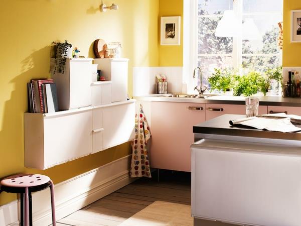 ιδέες χρωμάτων τοίχου κίτρινη κουζίνα νησί κουζίνας