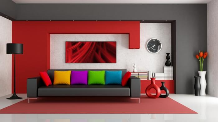 βαφές τοίχου ιδέες σαλονιού σχεδιασμός τοίχου κόκκινο χρώμα τοίχου