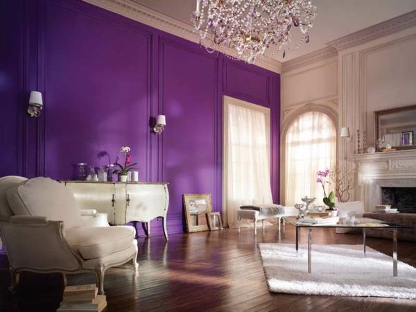 χρώματα τοίχου σαλόνι μοβ βιολετί τάση χρώμα 2014 έπιπλα αντίκες