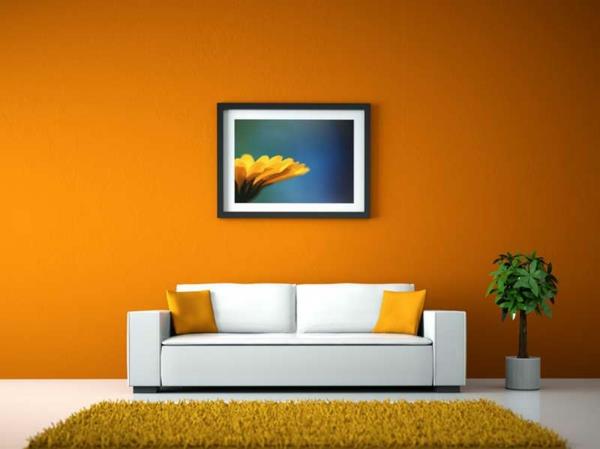 χρώματα τοίχων σαλόνι ζεστό χρωματικό σχέδιο πορτοκαλί κίτρινο