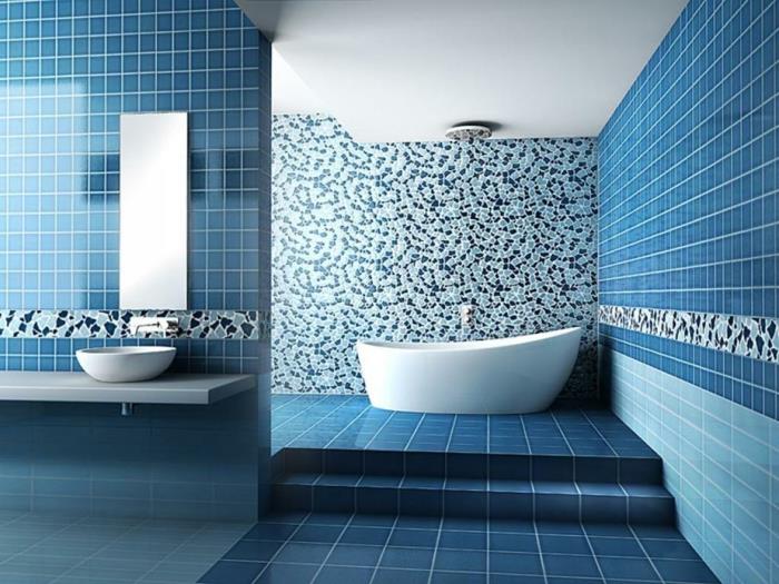 πλακάκια τοίχου μπάνιο μπλε πλακάκια μπανιέρα σκάλες