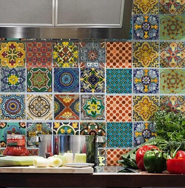 Πλακάκια τοίχου, καθρέφτης με πλακάκια κουζίνας, πίσω τοίχος, μοτίβο κουζίνας, τοποθέτηση πολύχρωμων πλακιδίων τοίχου