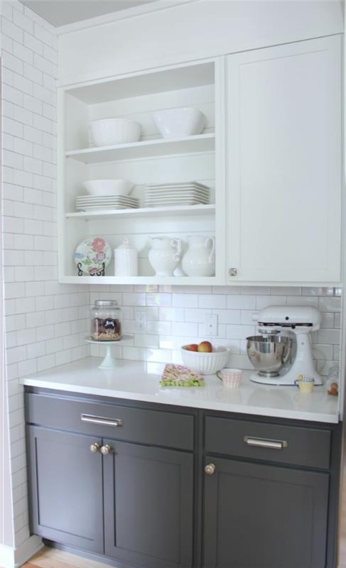 πλακάκια τοίχου κουζίνα λευκά ράφια ντουλάπι κουζίνας