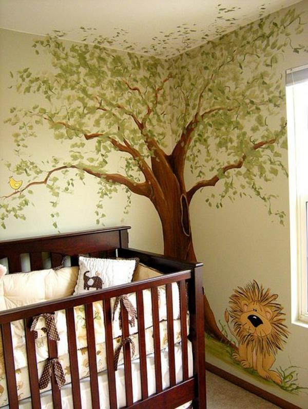 σχεδιασμός τοίχου βρεφική κούνια τοίχου ζωγραφική δέντρο λιοντάρι