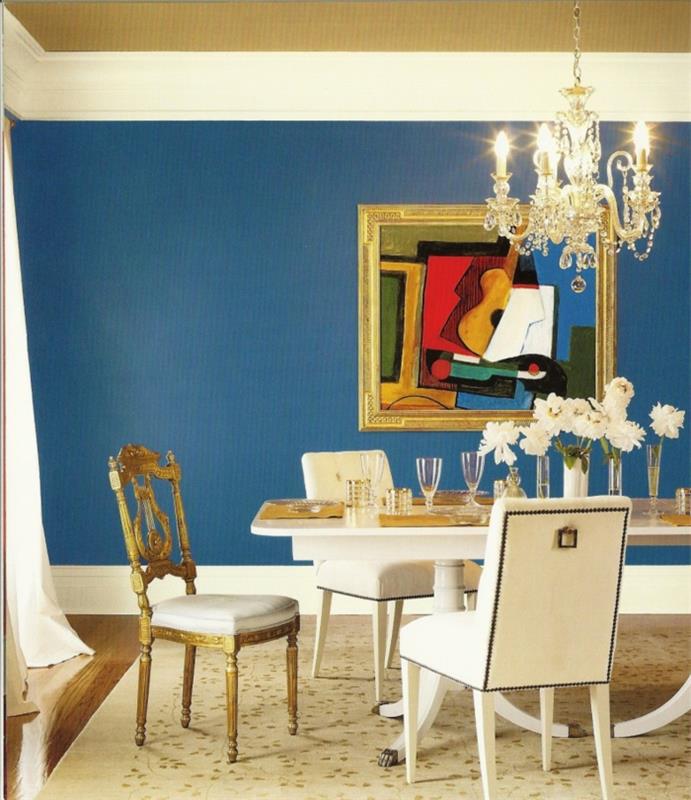 σχεδιασμός τοίχου τραπεζαρία μπλε βαφή τοίχου ζωγραφική διακόσμηση τραπεζιού