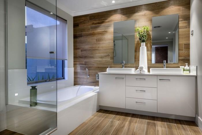 ιδέες σχεδιασμού τοίχου μπάνιο ξύλινα λευκά έπιπλα καθρέφτη τοίχου