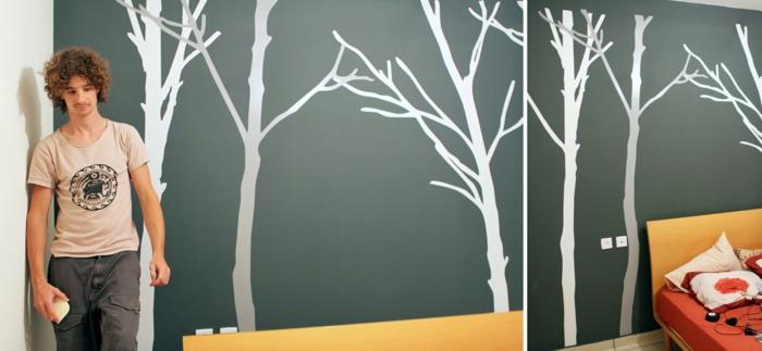 ιδέες σχεδιασμού τοίχου diy διακόσμηση τοίχου δάση μοτίβα λευκό γκρι
