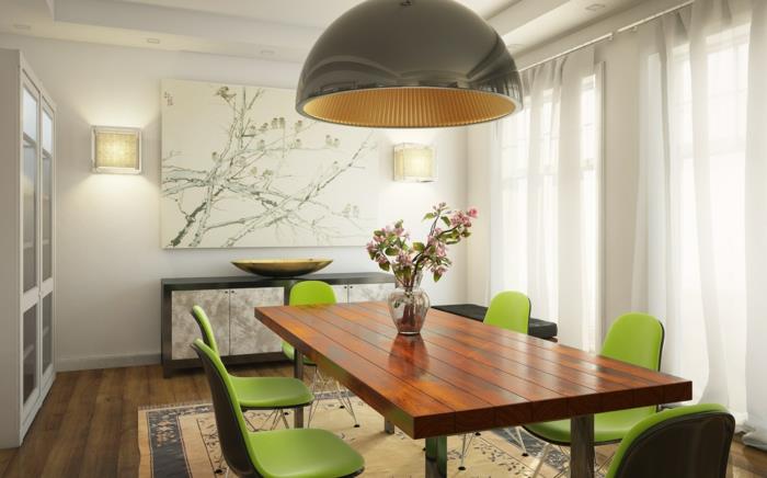 ιδέες σχεδιασμού τοίχου τραπεζαρία ρουστίκ τραπεζαρία πράσινες καρέκλες διακόσμηση τοίχου