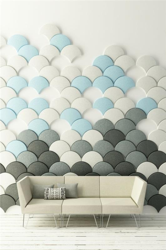 ιδέες σχεδιασμού τοίχων σαλόνι πάνελ καναπέ ρίξτε μαξιλάρια