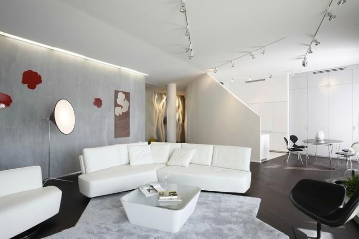ιδέες σχεδιασμού τοίχων σαλόνι λευκοί τσιμεντένιοι τοίχοι λευκός καναπές διακόσμηση τοίχου