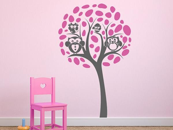 διακόσμηση παιδικού δωματίου τοίχου κουκουβάγιες κουκουβάγιες ροζ βαφή τοίχου κοριτσίστικο δωμάτιο