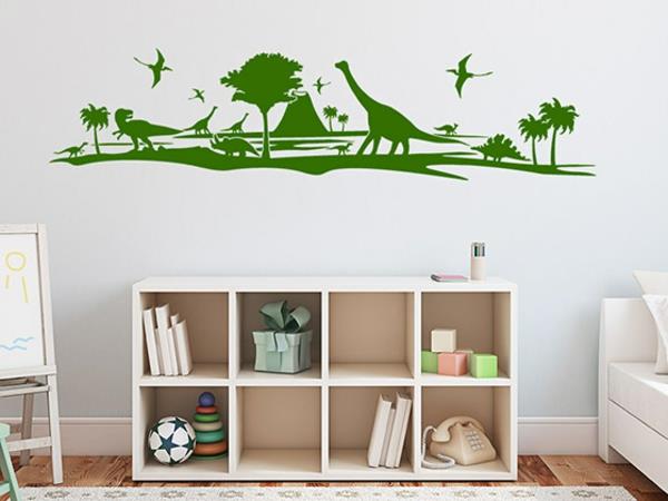 σχεδιασμός τοίχου παιδικό δωμάτιο παιδικών παιδιών χαλκομανίες τοίχων ζώα πράσινος δεινόσαυρος