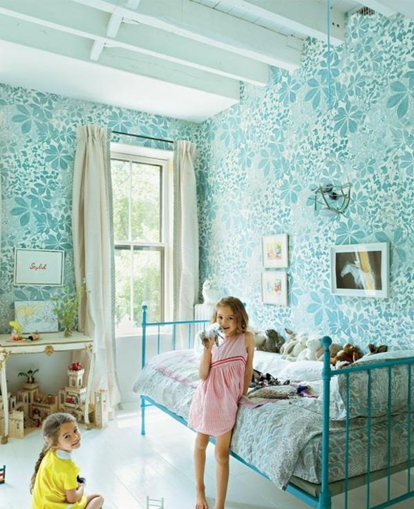 ταπετσαρία παιδικό δωμάτιο τροπικά χρώματα floral μοτίβο