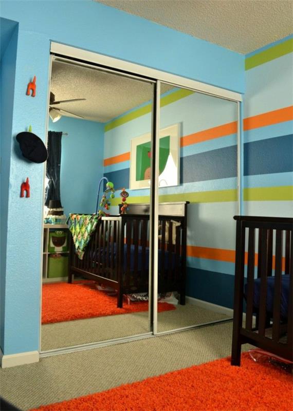 σχεδιασμός τοίχου παιδικό δωμάτιο ριγέ τοίχο ενσωματωμένη ντουλάπα