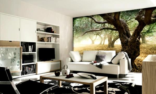 σχεδιασμός τοίχου ρεαλιστικό σαλόνι φύση καναπέ