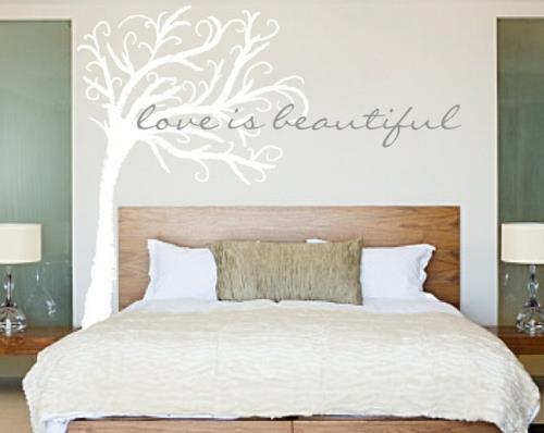 σχεδιασμός τοίχου υπνοδωμάτιο κρεβάτι κεφαλάρι ξύλινο τοίχο βαφή τοίχου αυτοκόλλητα