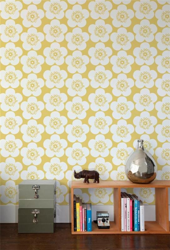σχέδιο τοίχου τοιχογραφίες τοίχου ταπετσαρία μοτίβο λουλουδιών μοτίβο κίτρινο σαλόνι