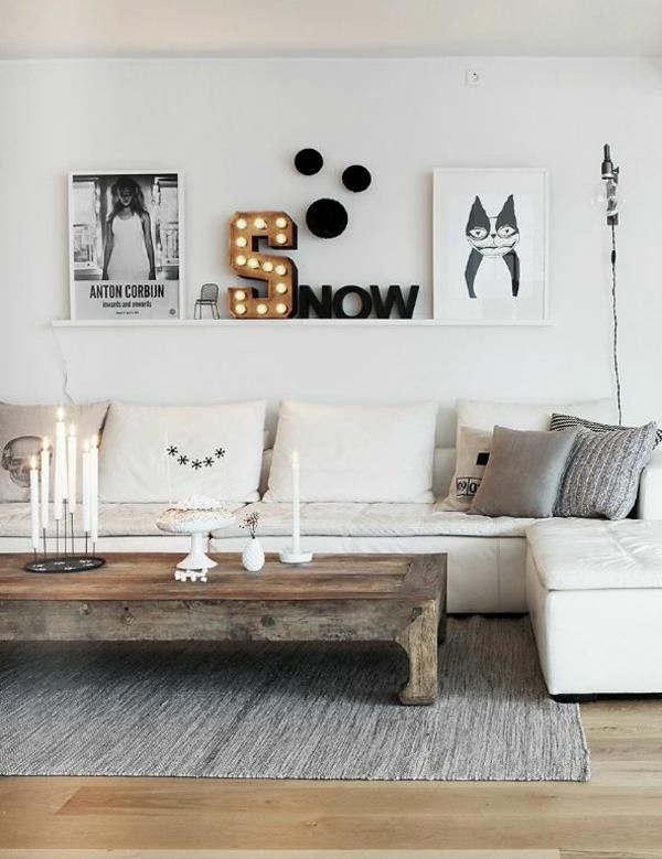 σχεδιασμός τοίχου σαλόνι τοίχου ράφι ξύλο λευκός καναπές τραπεζάκι καφέ ξύλο
