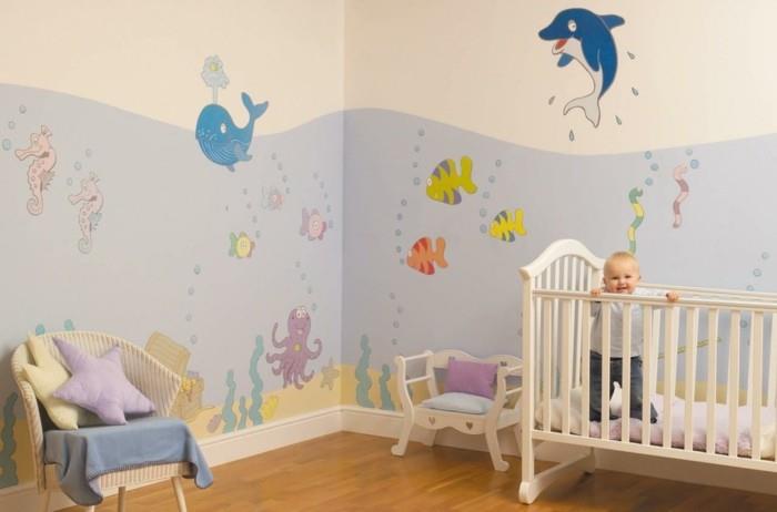 βάψιμο τοίχου βρεφικό δωμάτιο βρεφικό δωμάτιο διακοσμητικές ιδέες θάλασσα