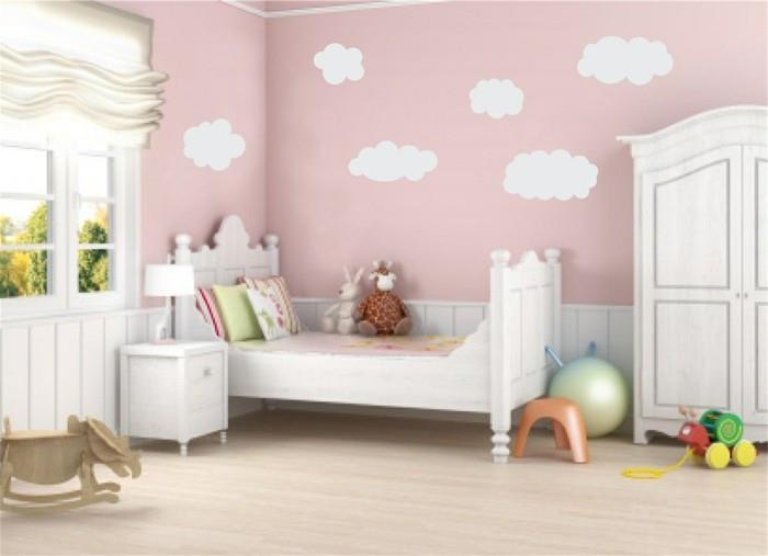 βάψιμο τοίχου παιδικό δωμάτιο κορίτσι σύννεφα ανοιχτό ροζ χρώμα τοίχου