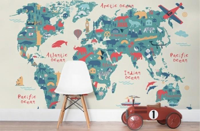 βάψιμο τοίχου παιδικό δωμάτιο παγκόσμιος χάρτης παιχνίδια deco ιδέες